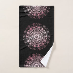 Pink Metallic Black Floral Mandala Monogram Hand Towel