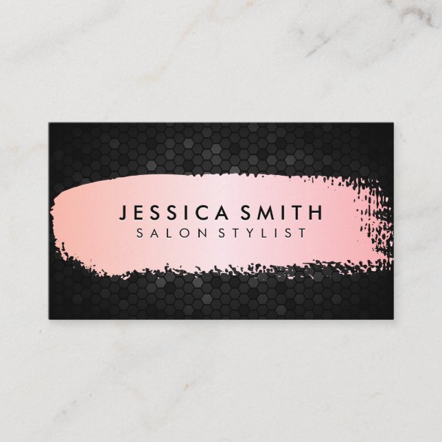 Pink Metallic Brushed | Black Geometric Pattern Business Card (Front)