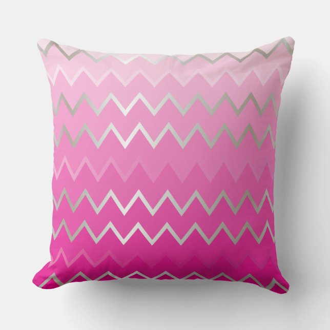 Pink Metallic Chevron Cushion (Front)