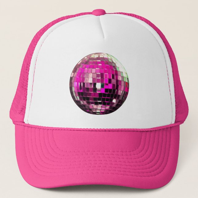 Pink Metallic Disco Ball Trucker Hat (Front)