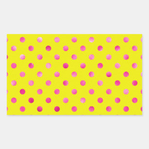Pink Metallic Faux Foil Polka Dots Background Rectangular Sticker