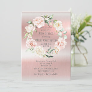 Pink Metallic Floral Baby Shower Brunch Invitation