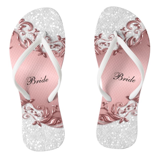 Pink Metallic Floral & Confetti Glitter | Wedding Jandals (Footbed)
