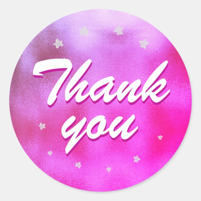 Pink Metallic Foil Star Girly Thank you Classic Round Sticker (Front)
