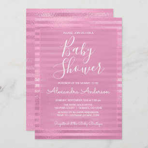 Pink Metallic Foil Striped Girl's Baby Shower Invitation