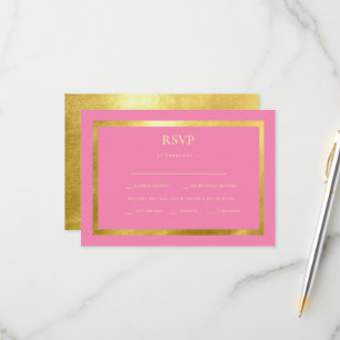 Pink & Metallic Gold Wedding RSVP Card