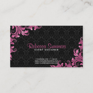 Pink Metallic Lace Black Damasks- Appointment Card