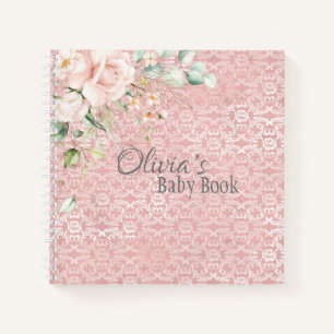Pink Metallic Lace Vintage Rustic Floral Baby Book
