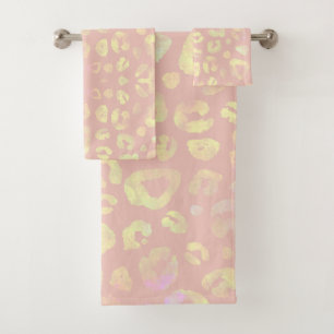 Pink Metallic leopard Pattern Bath Towel Set