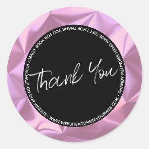 Pink Metallic Script Business Thank You   Classic Round Sticker