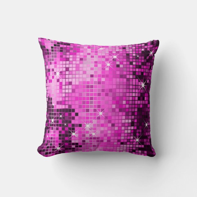 Pink Metallic Sequins Glitter Abstract Pixel Art Cushion (Front)