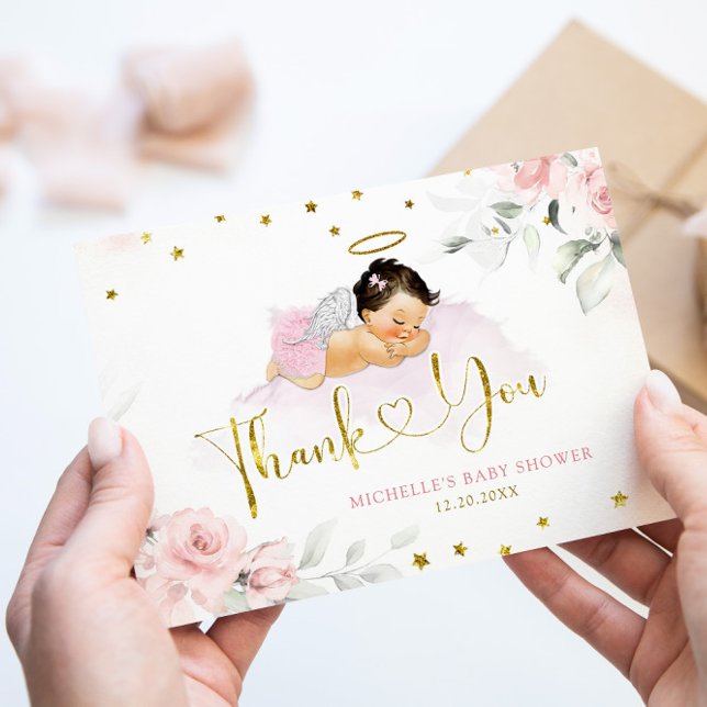 Pink Mexican Angel Baby Heaven Sent Baby Shower Thank You Card (Creator Uploaded)