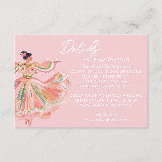 Pink Mexican Dancer | Destination Wedding Enclosure Card (Front)