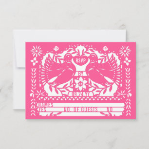 Pink Mexican Fantail Doves Papel Picado RSVP Card