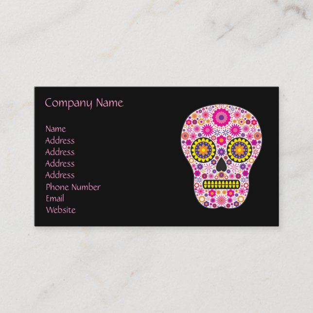 Pink Mexican Sugar Skull Business Card (Front)