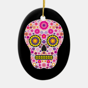 Pink Mexican Sugar Skull Ceramic Tree Decoration