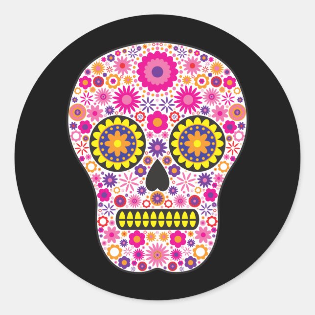 Pink Mexican Sugar Skull Classic Round Sticker (Front)