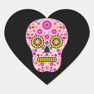 Pink Mexican Sugar Skull Heart Sticker