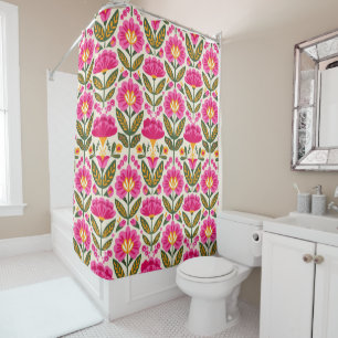 Pink Mexican Talavera Flowers Floral Pattern Retro Shower Curtain