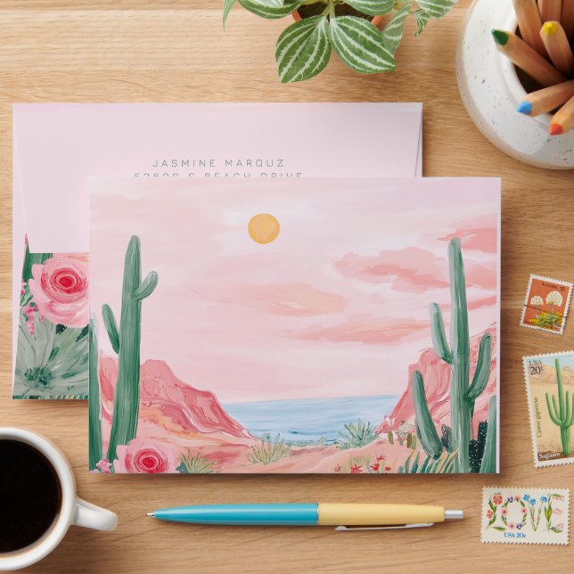 Pink Mexico Destination Wedding  Envelope (Desk)