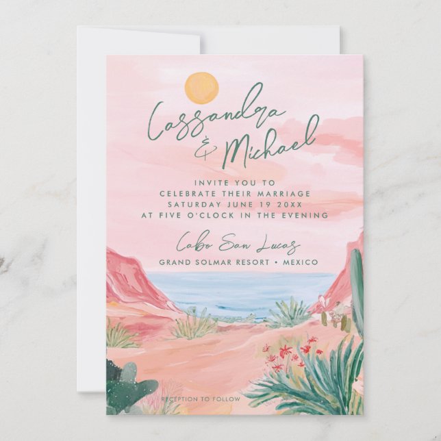 Pink Mexico Destination Wedding Invitation (Front)