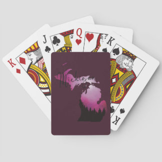Pink Michigan State Map Pine Forest Camping Trip Playing Cards