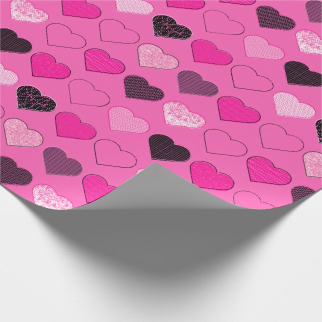 Pink Mid Century Modern Hearts Wrapping Paper (Corner)