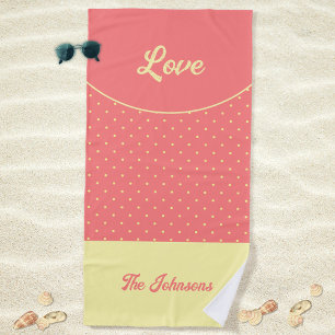 Pink Mid Century Yellow Retro Dots Summer Love Beach Towel