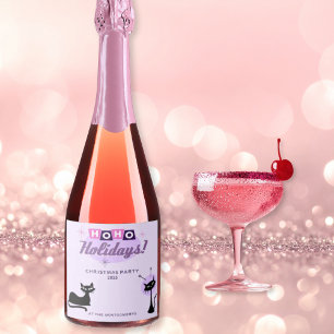 Pink Midcentury Modern Christmas Party Sparkling Wine Label