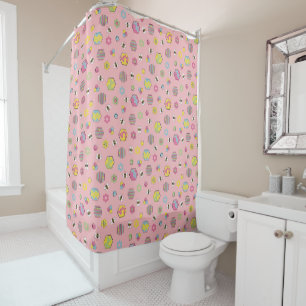 Pink Midcentury Retro Honey Bee Pattern Shower Curtain