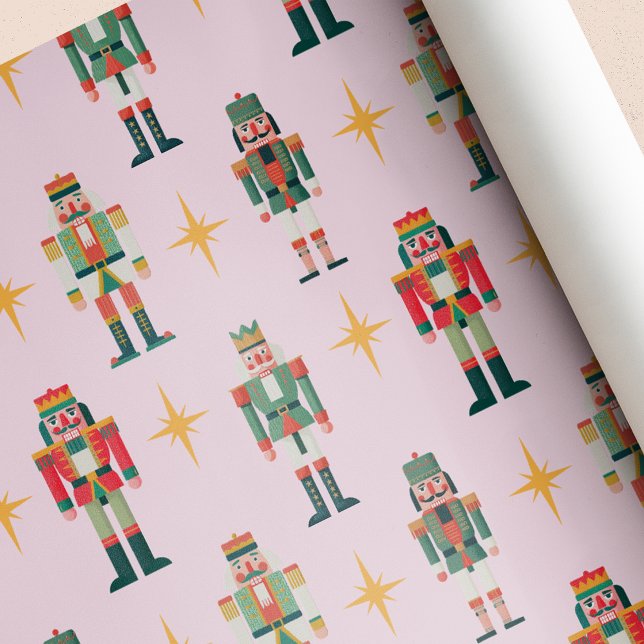 Pink Midcentury Retro Nutcracker Christmas  Wrapping Paper (Creator Uploaded)