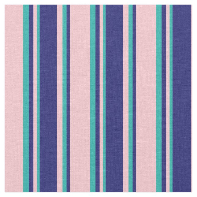 Pink, Midnight Blue & Light Sea Green Coloured Fabric (Close Up)