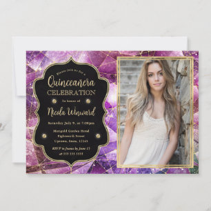 Pink Midnight Crystal Galaxy Quinceanera photo Invitation
