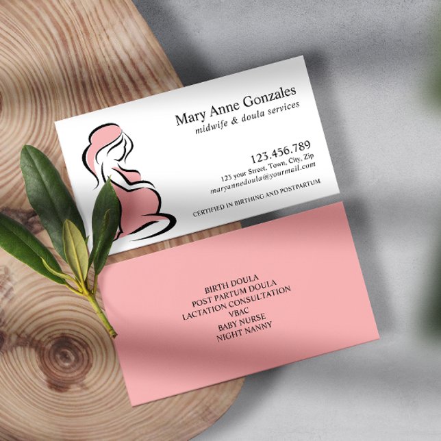Pink | Midwife Doula Pregnant Woman Belly Business Card (Creator Uploaded)