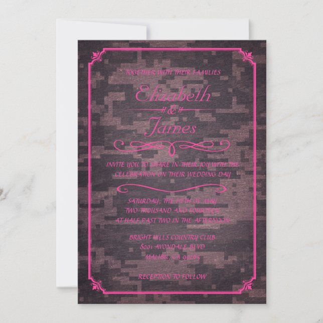 Pink Military Vintage Wedding Invitations (Front)