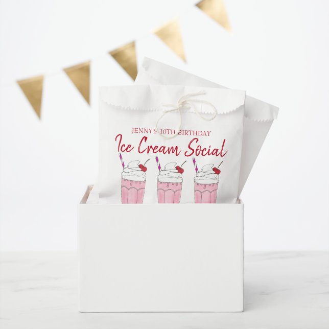 Pink Milkshake Ice Cream Social Birthday Party Favour Bags (Party)
