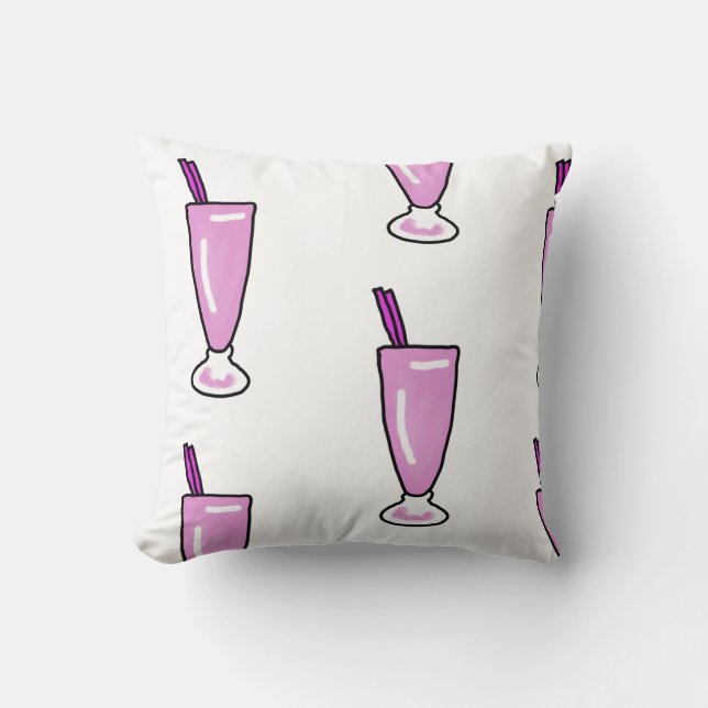 Pink Milkshake with Straw Illustration Cushion (Front)