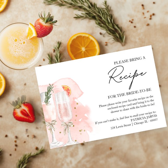 Pink Mimosa Bridal Shower Recipe Request Invitation (Creator Uploaded)