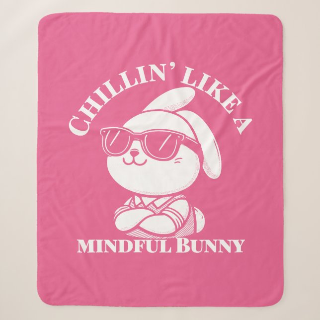 Pink "Mindful Bunny" Cosy  Sherpa Blanket (Front)
