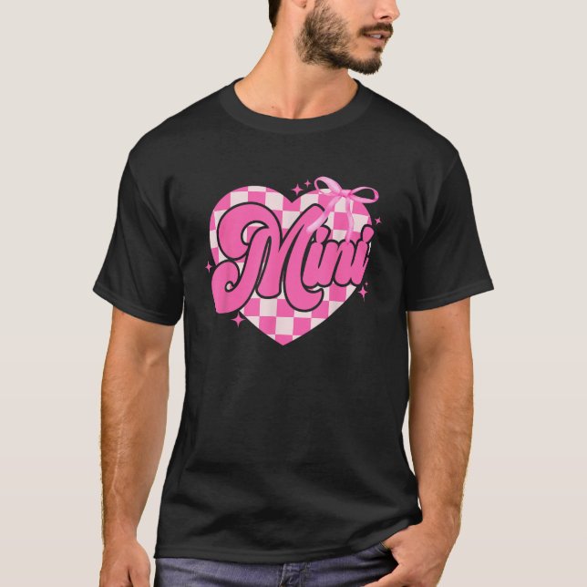 Pink Mini Chequered Coquette Bow Cute Mum Valentin T-Shirt (Front)