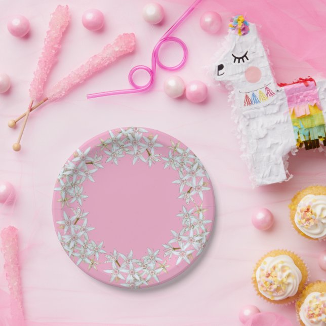 Pink Mini-Flowers,  Paper Plate (Party)