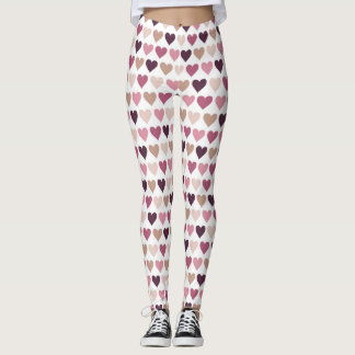 Pink Mini Hearts and Plum Romantic Love Motif Leggings