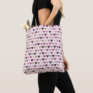 Pink Mini Hearts and Plum Romantic Love Motif Tote Bag