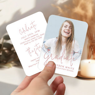 Pink Mini Modern Script Photo Graduation Invite
