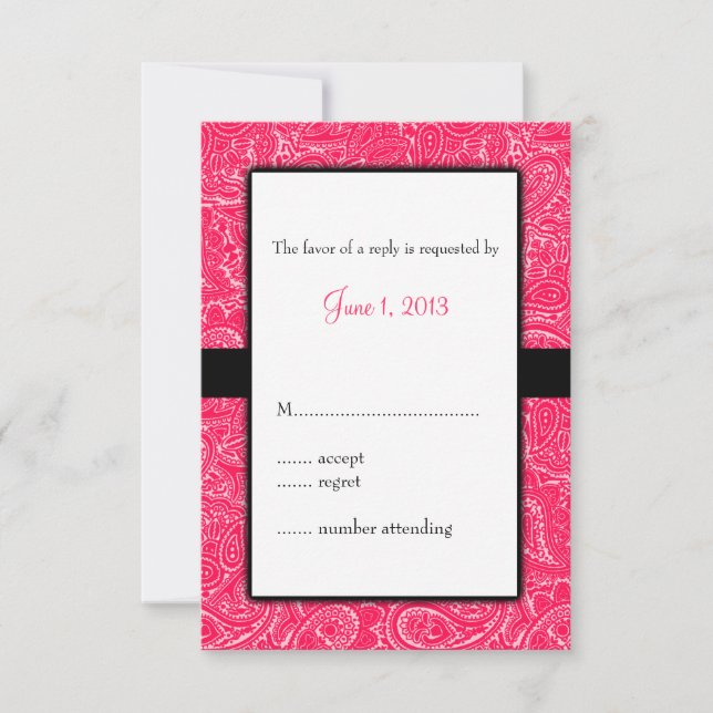 Pink Mini Paisley Wedding Invitation RSVP (Front)