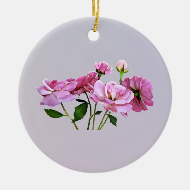 Pink Miniature Roses Ceramic Tree Decoration (Front)