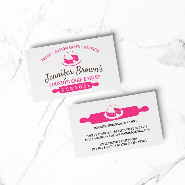 Pink Minimal Bakery Pastry Chef Cake Business Card (BAKERY PASTRY CHEF COOK CAKE event planner business)