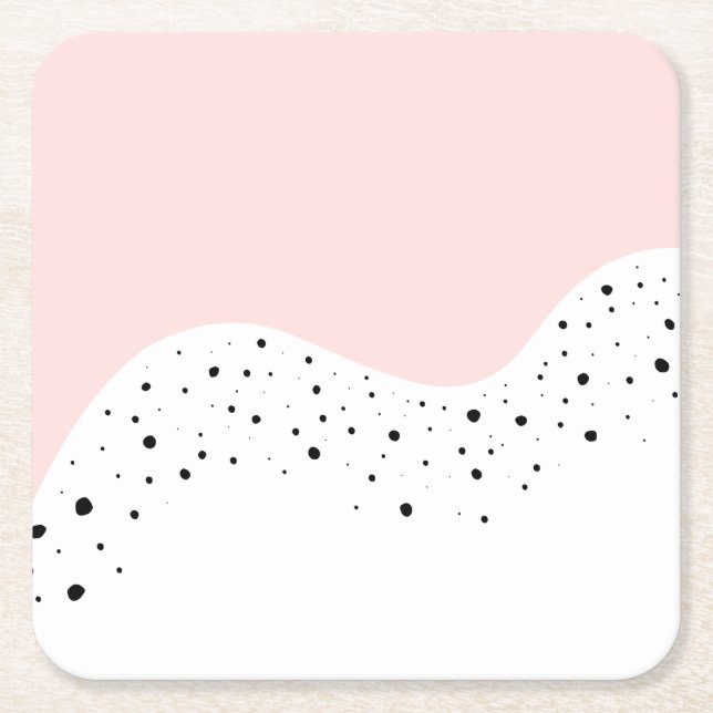 Pink minimal design  with dots square paper coaster (Front)
