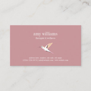 Pink minimal femenine hummingbird illustration business card