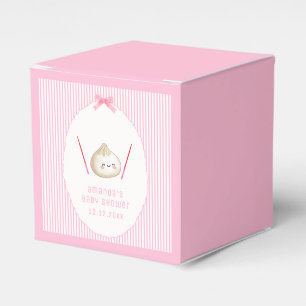 Pink Minimal Girl Bow Asian Dumpling Baby Shower Favour Box